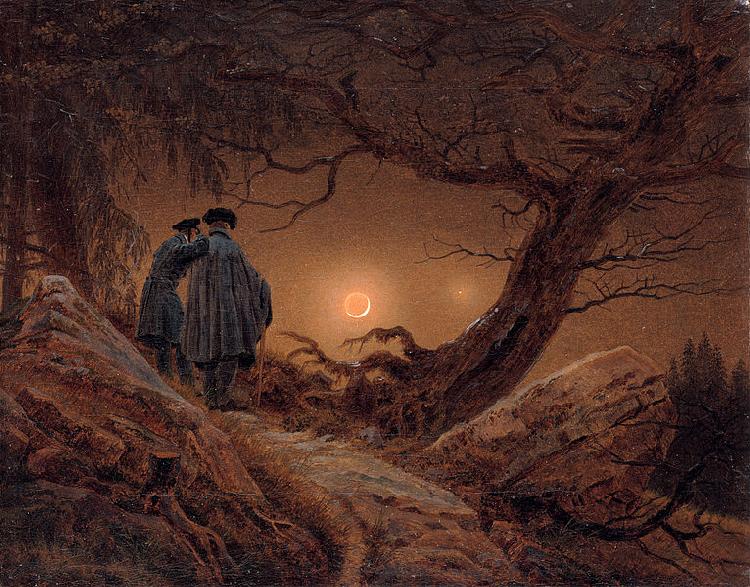  Two men contemplating the Moon